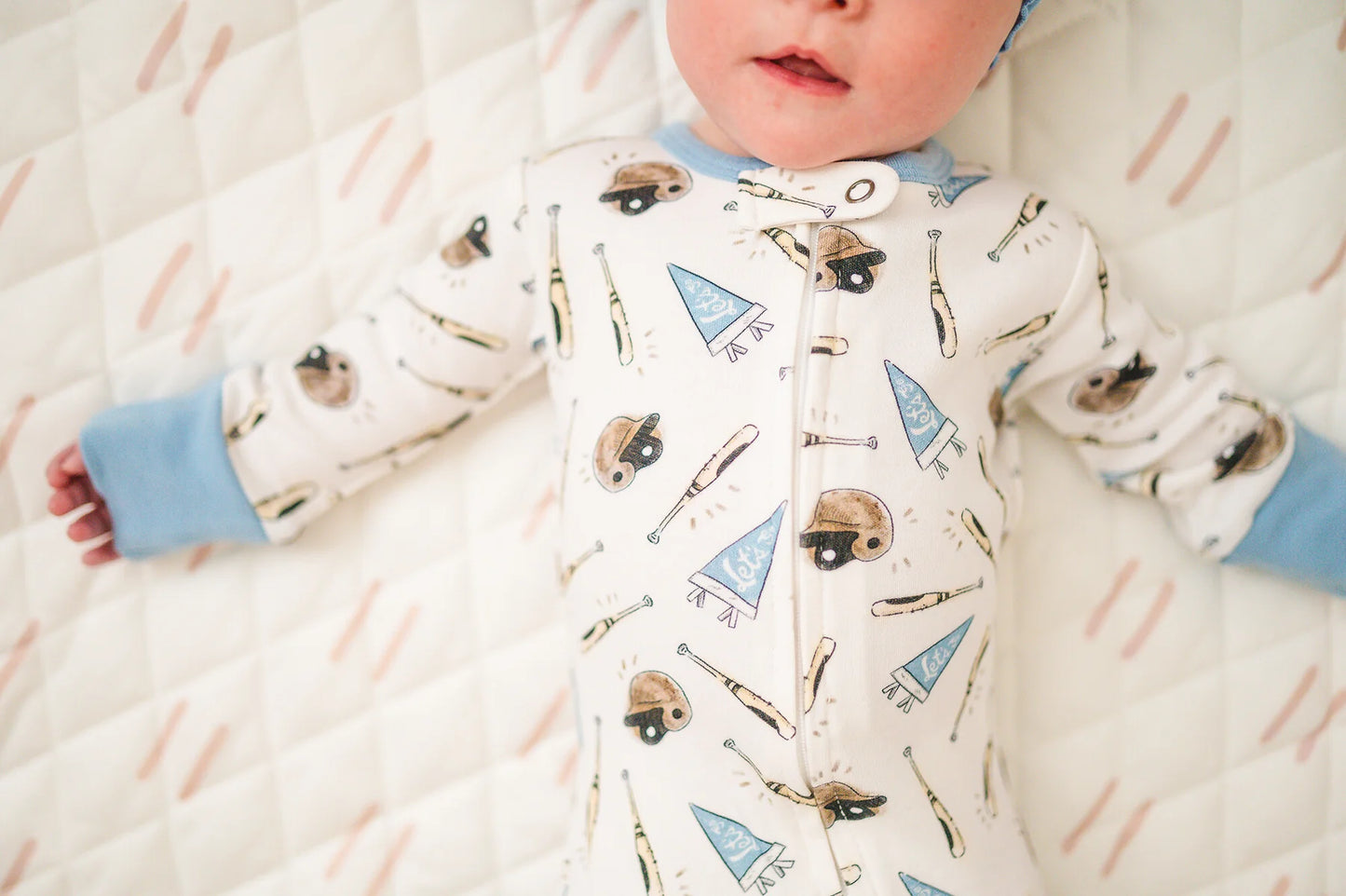 Organic Cotton Zipper Footie | Let's Go (Blue Baseball)