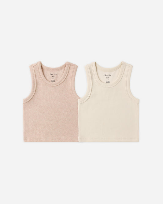 Ribbed Tank Set || Shell, Heathered Blush