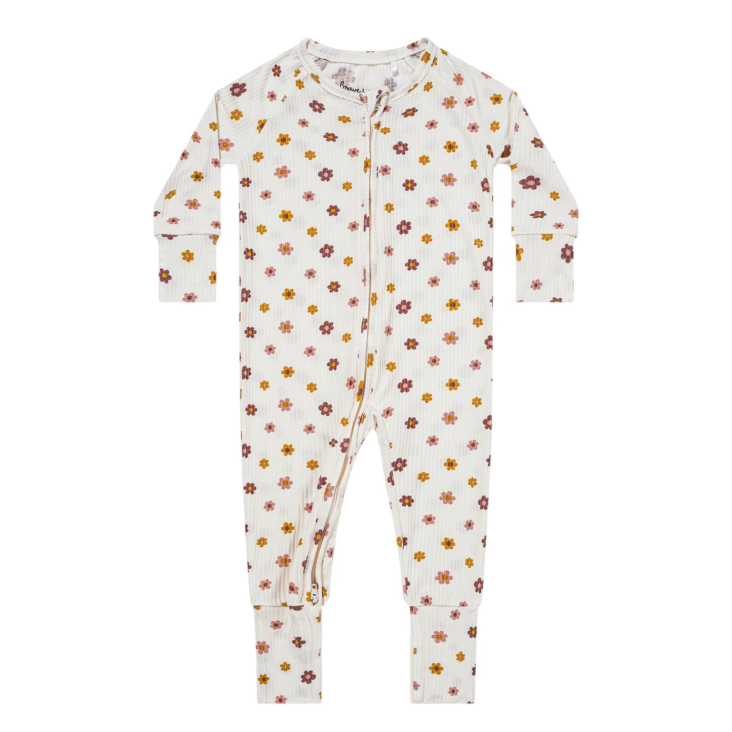 Bamboo Sleeper w/ Fold-Over Feet | Pink Daisies (Small Ribbed)