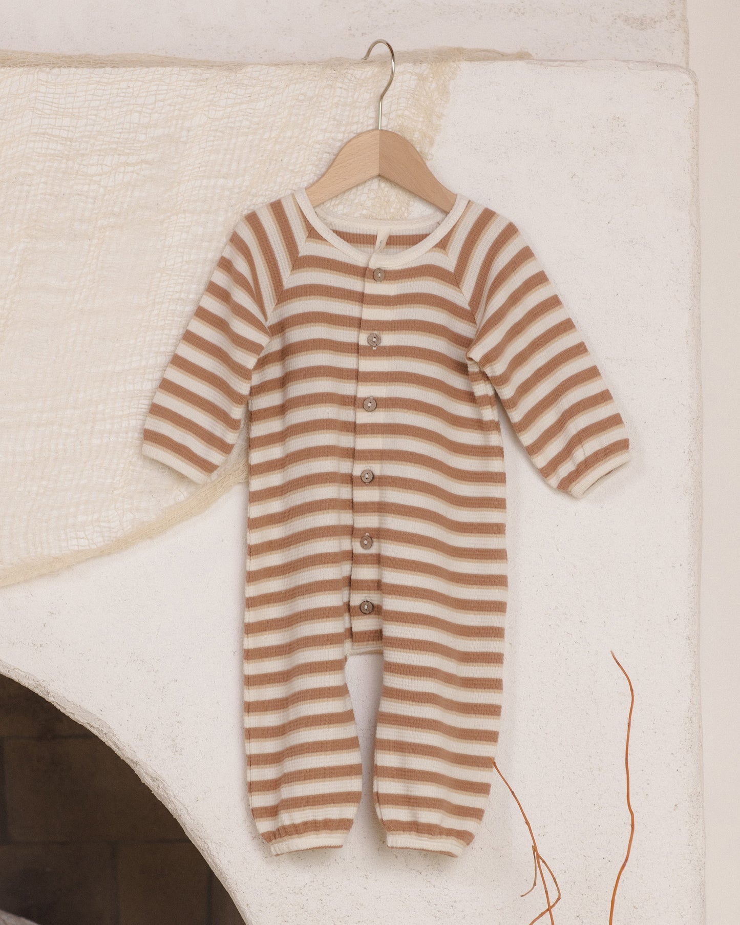 Waffle Long Sleeve Jumpsuit || Spice Stripe