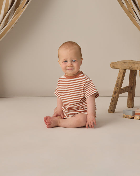Boxy Pocket Tee + Short Set || Poppy Stripe