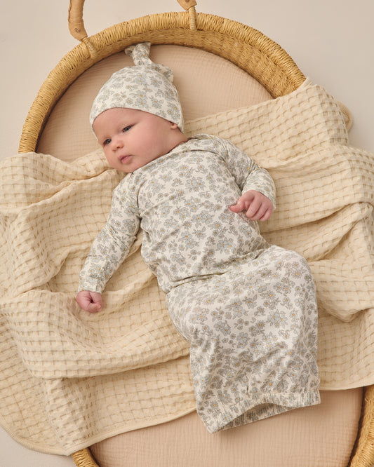 Bamboo Baby Gown + Hat Set || Blue Floral