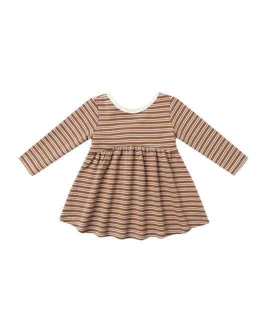 Ribbed Long Sleeve Dress || Cedar Micro Stripe