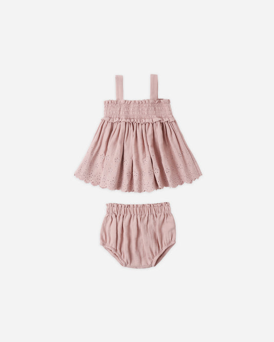 Mae Smocked Top + Bloomer Set || Mauve