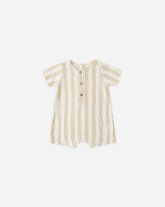 Short Sleeve Woven Romper || Summer Stripe
