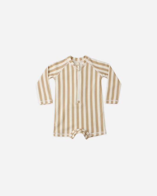 Long Sleeve One-Piece Rashguard || Retro Latte Stripe
