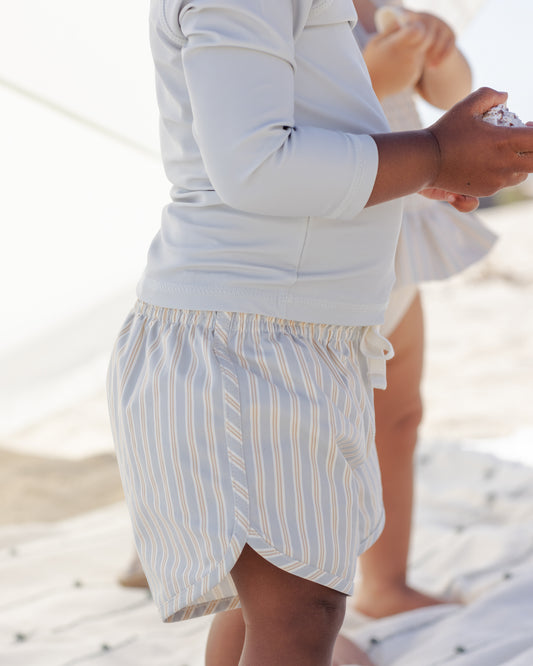 Boys Swim Short || Blue + Butterscotch Stripe