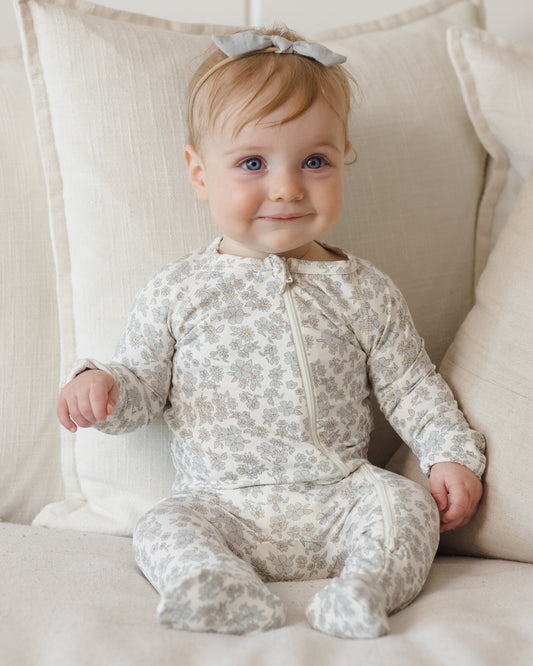 Bamboo Zip Footie || Blue Floral