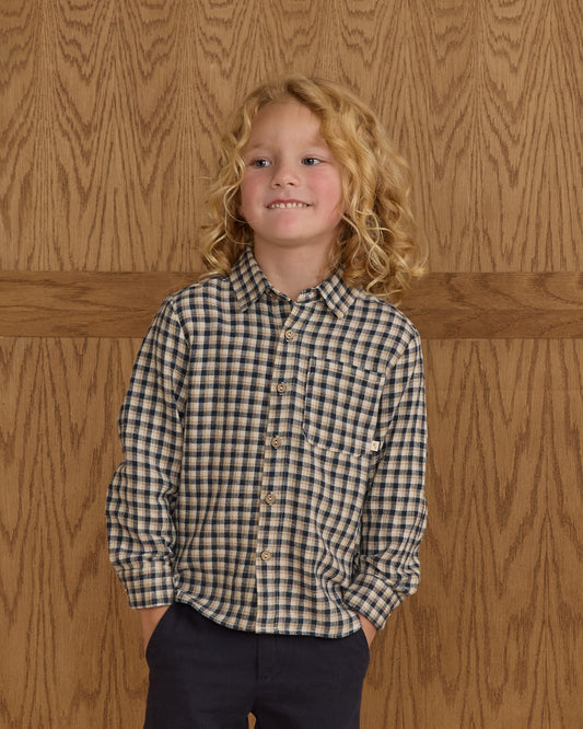 Collared Long Sleeve Shirt || Navy Check