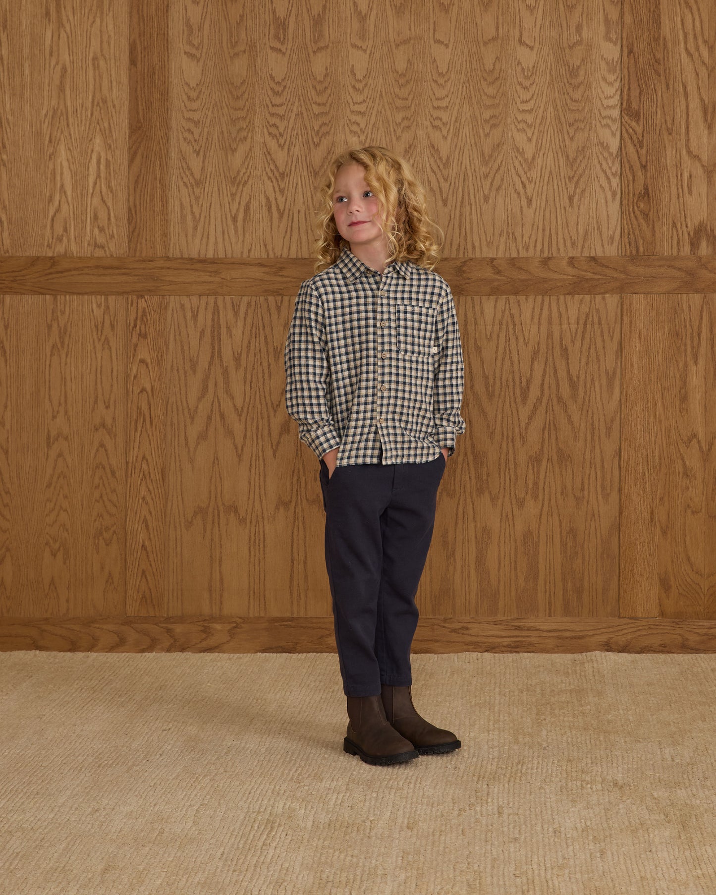 Collared Long Sleeve Shirt || Navy Check