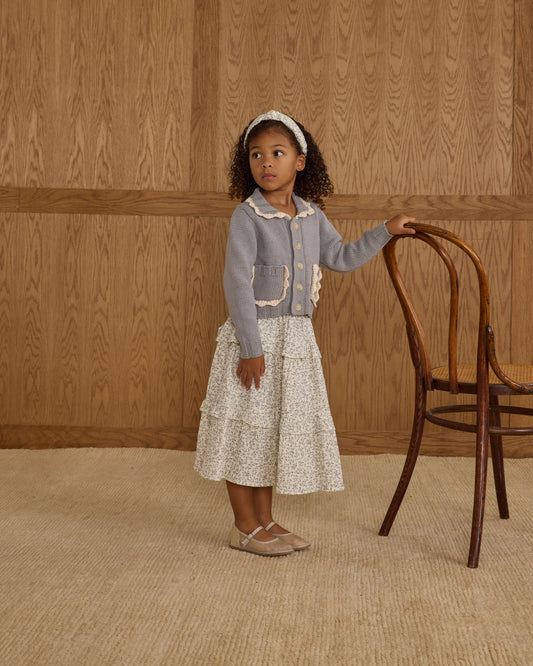 Ruffled Midi Skirt || Blue Vines