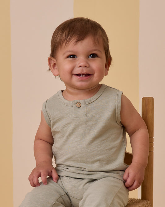 Jersey Button Tank || Sage