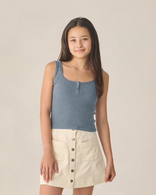 Ribbed Tank || Heathered Marine - Teen