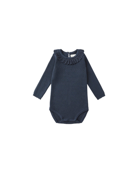 Ruffle Collar Bodysuit || Navy