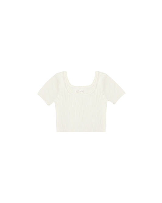 Scallop Tee & Light Blue Mini Skirt