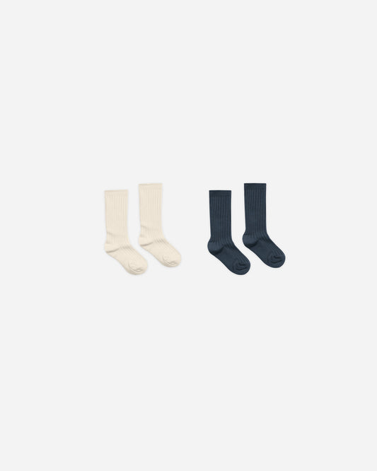 Ribbed Socks || Natural + Navy