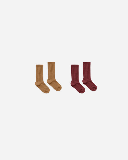 Ribbed Socks || Golden + Burgundy