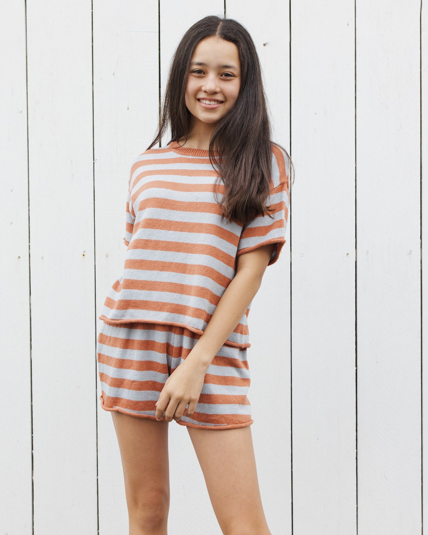 Summer Knit Set | Poppy + Light Blue Stripe - Teen
