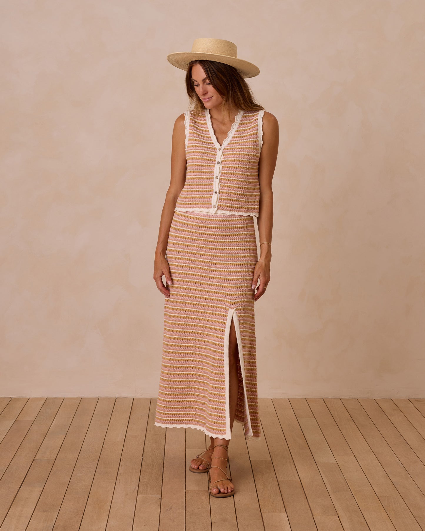 Women's Knit Midi Skirt | Pink Stripe