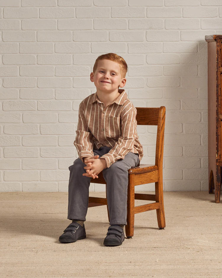 Collared Long Sleeve Shirt | Cedar Pinstripe