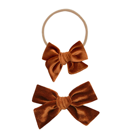 Rust Velvet Bow | Nylon Headband