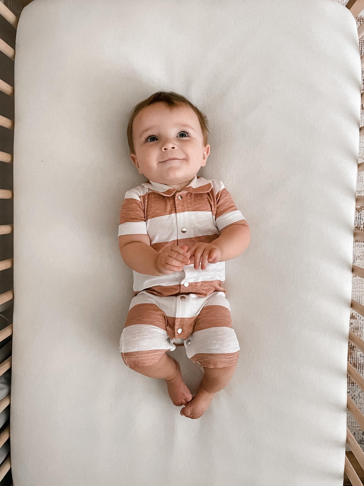 Slub Jersey Short Sleeve Romper | Adobe Stripe