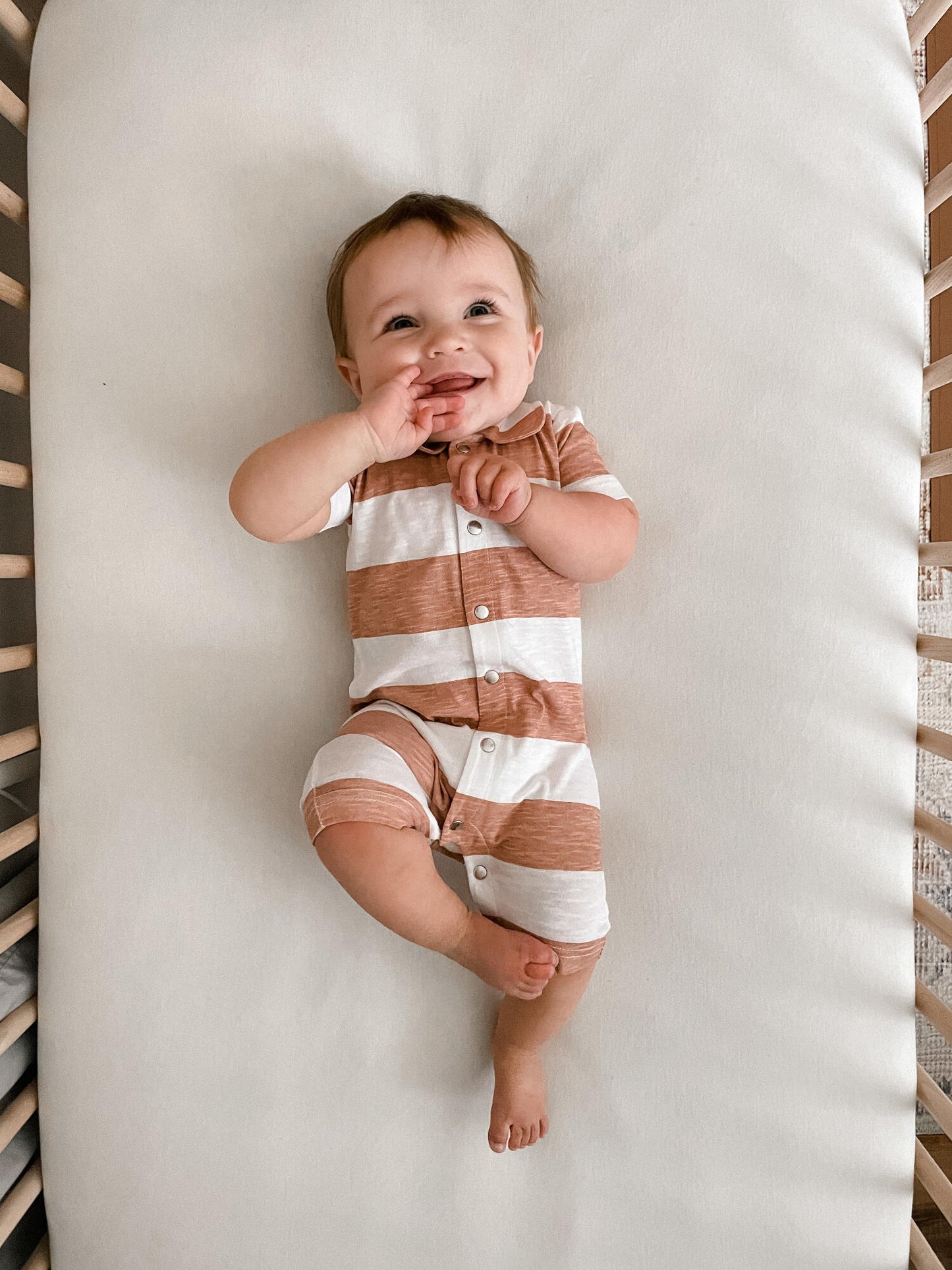 Slub Jersey Short Sleeve Romper | Adobe Stripe