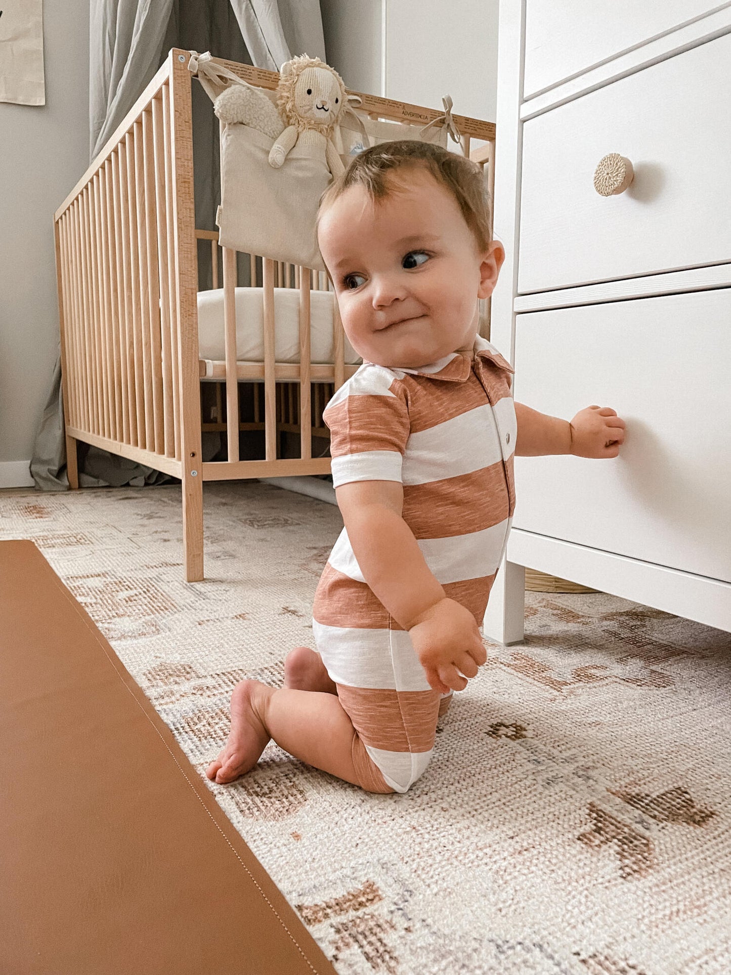 Slub Jersey Short Sleeve Romper | Adobe Stripe