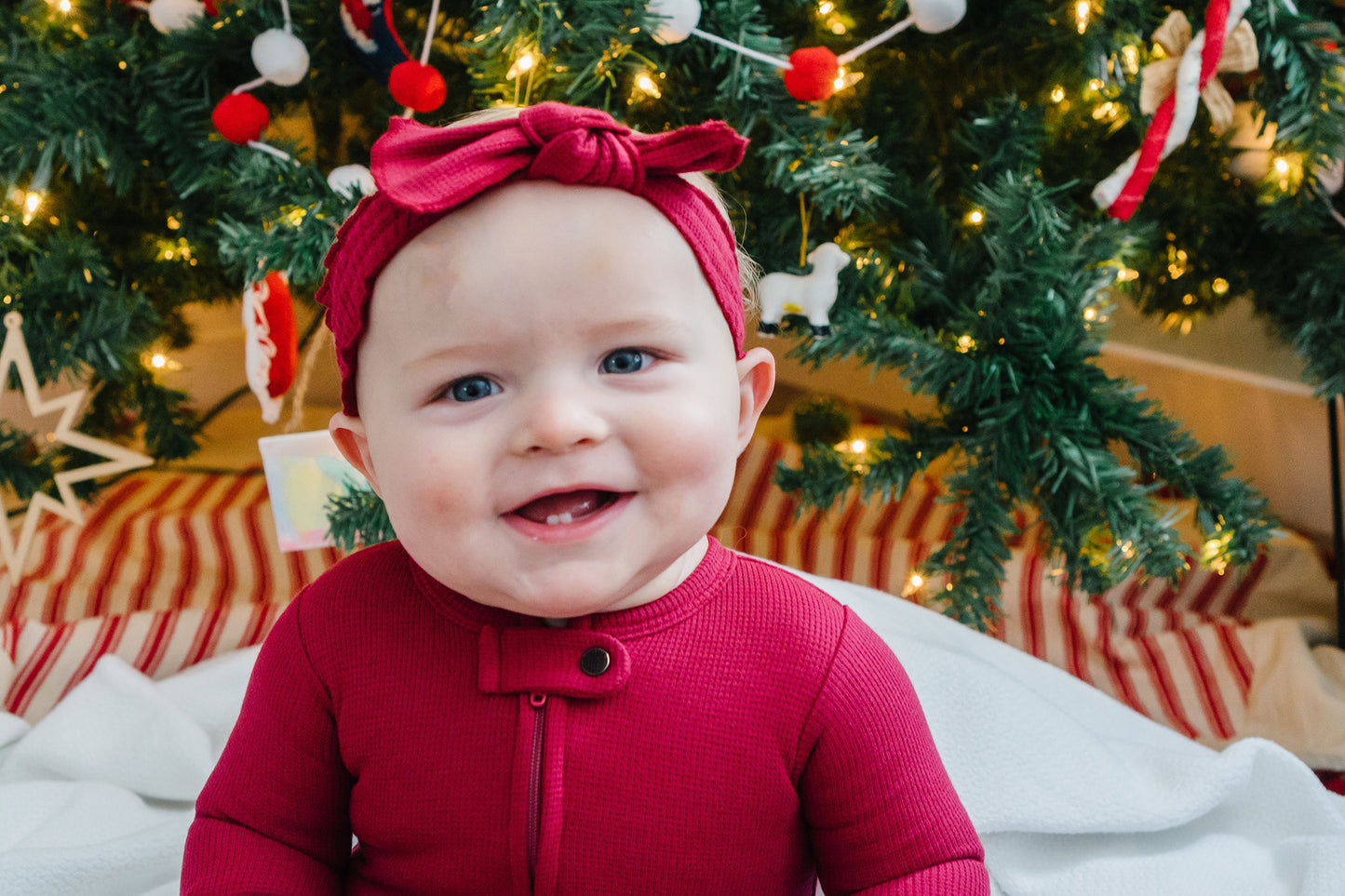 Organic Thermal Smocked Headband | Crimson