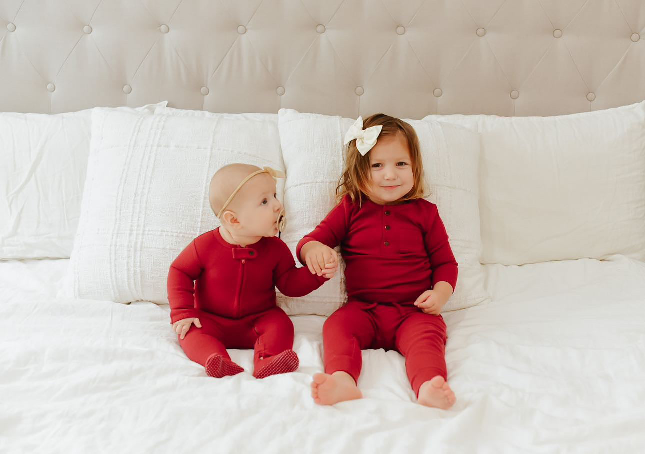 Organic Thermal Henley & Jogger Set | Crimson