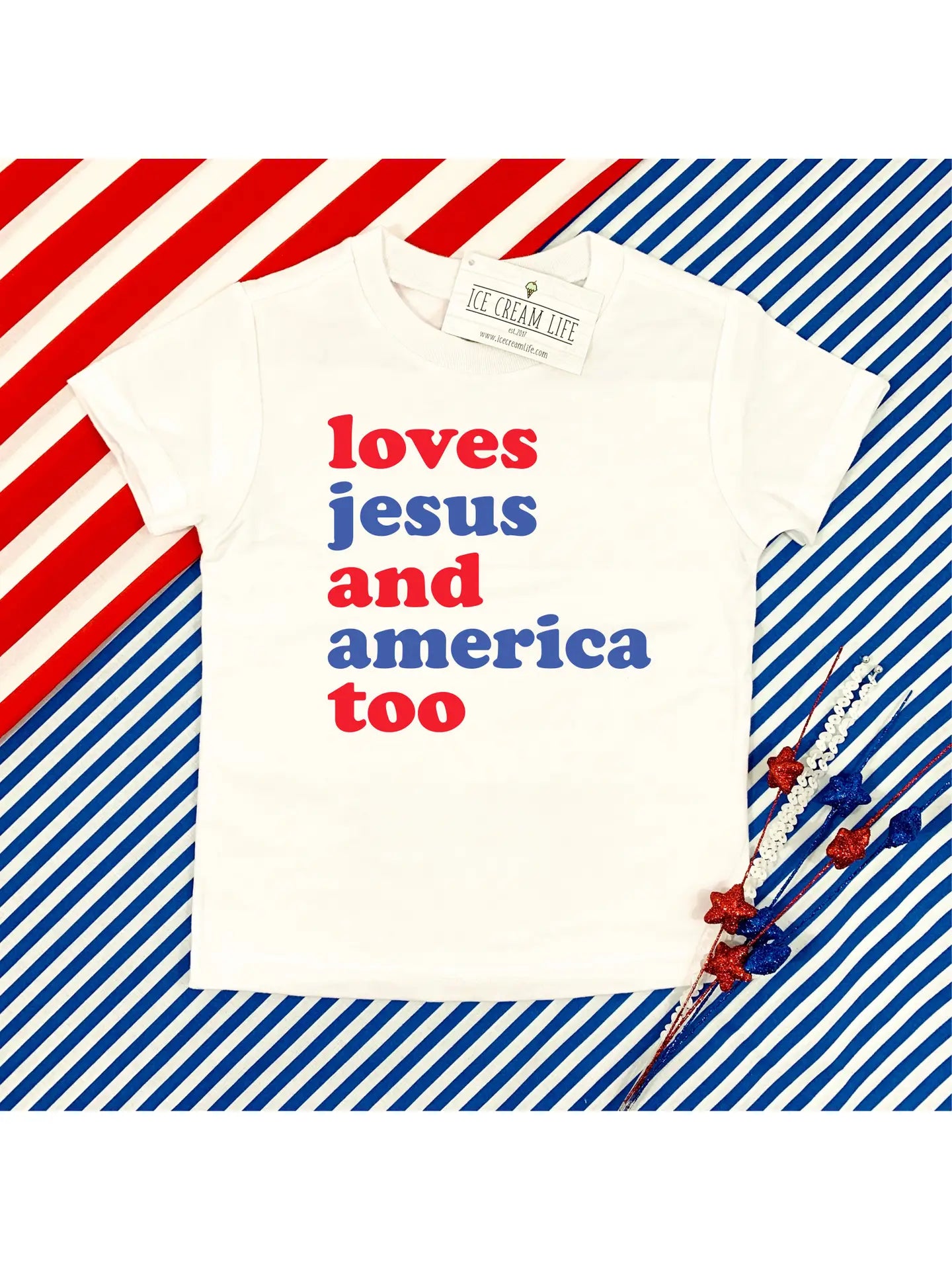 Loves Jesus and America Too T-Shirt | White