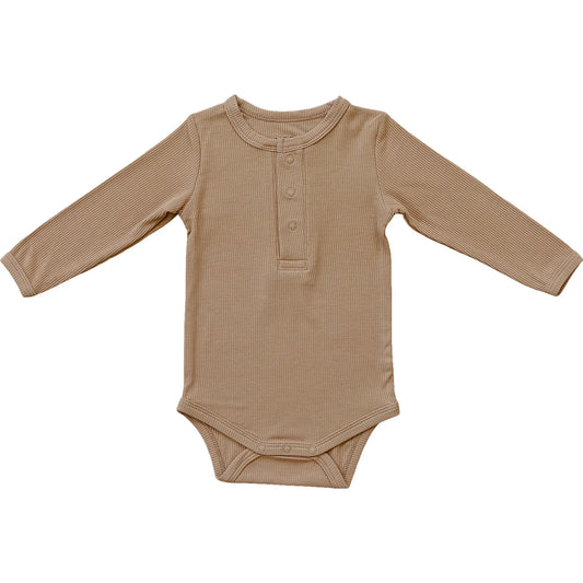 Organic Cotton Long Sleeve Ribbed Bodysuit | Latte