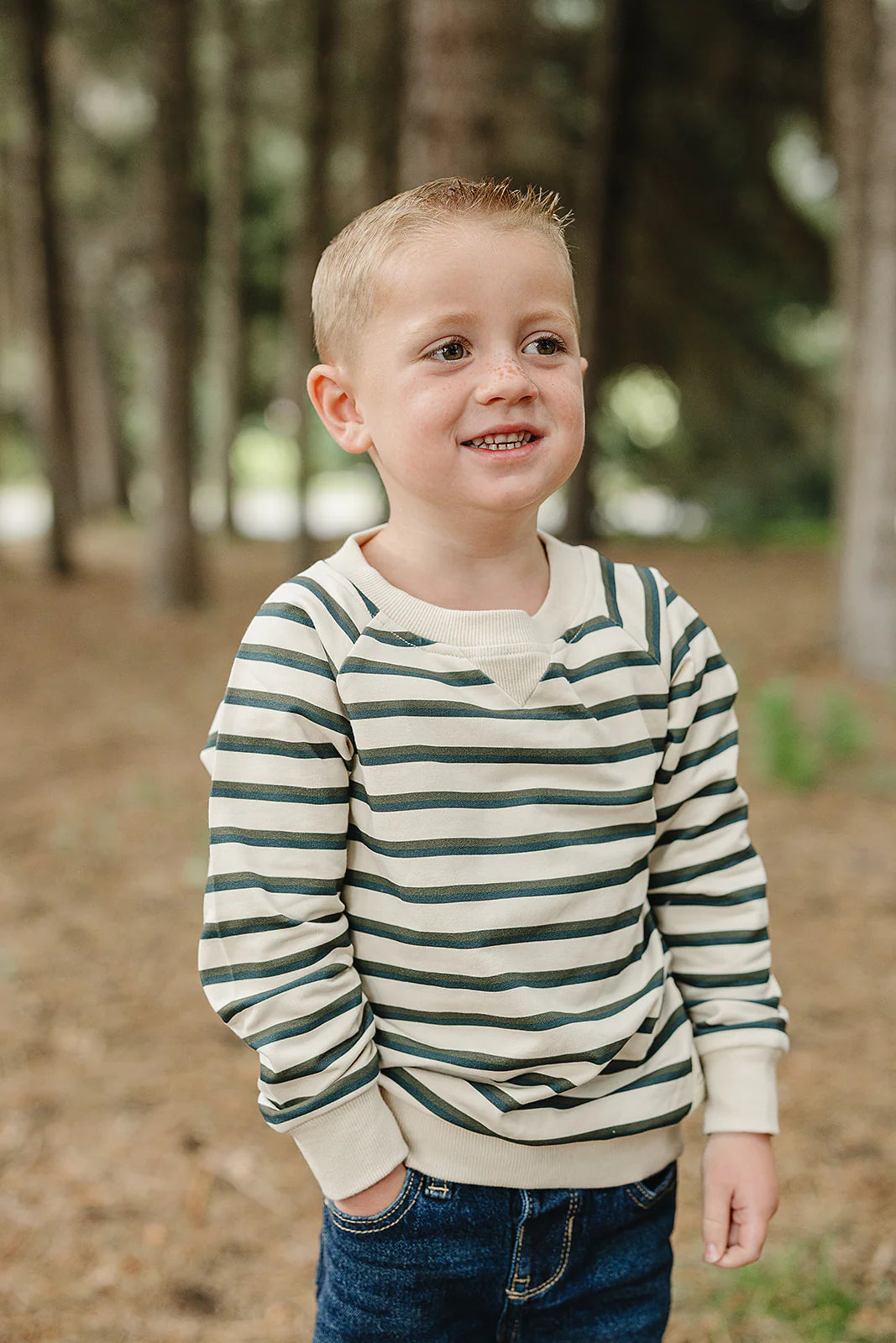 Stay Cool Striped Crewneck | Navy + Heather Grey