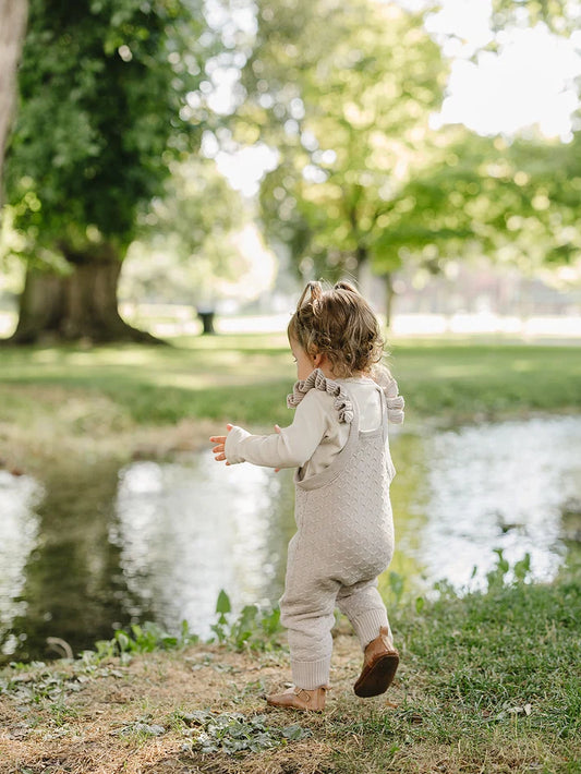 Ruffle Knit Overalls | Taupe