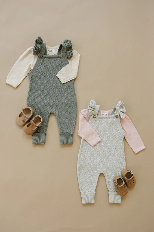 Ruffle Knit Overalls | Light Grey