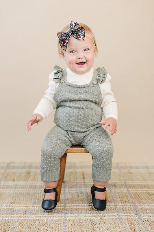 Ruffle Knit Overalls | Sage Green