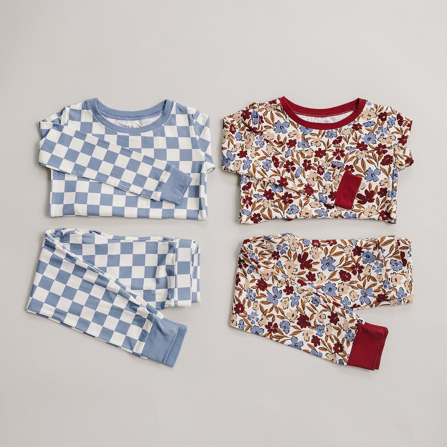 Bamboo Pajama Set | Blue Checkered (Ribbed)