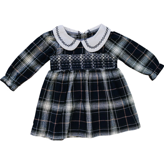 Navy Plaid Smocked Dress