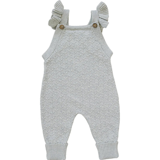 Ruffle Knit Overalls | Light Grey