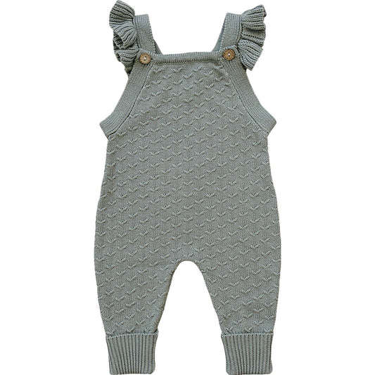 Ruffle Knit Overalls | Sage Green