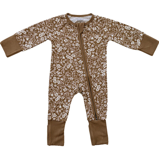 Ribbed Bamboo Zipper | Brown Floral
