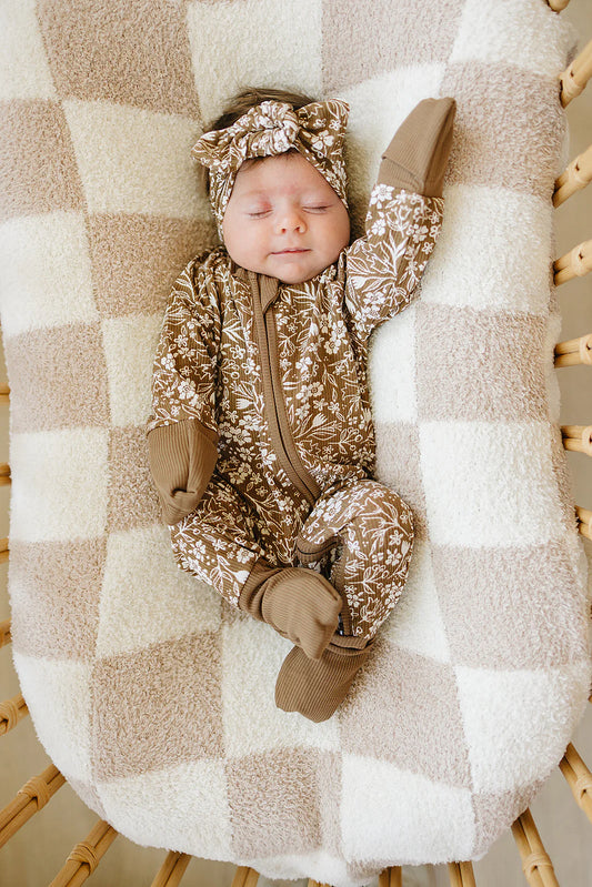 Ribbed Bamboo Zipper | Brown Floral