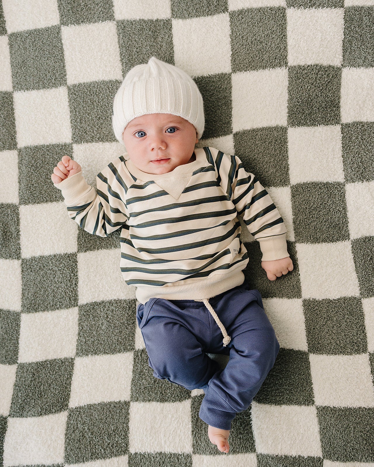 Stay Cool Striped Crewneck | Navy + Heather Grey