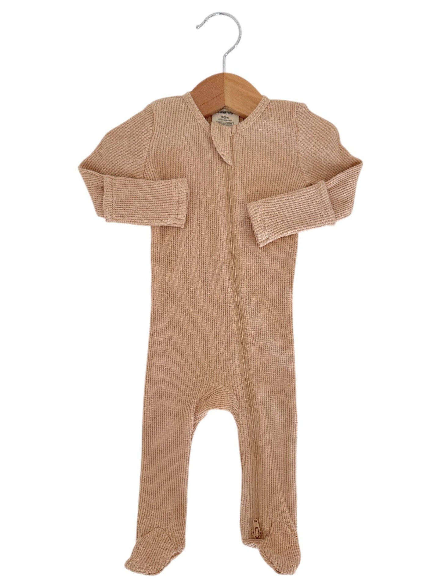 Organic Waffle 2-Way Zip Footie | Tan