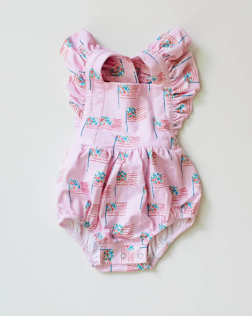 Emmy Bubble Romper in Pink Flags