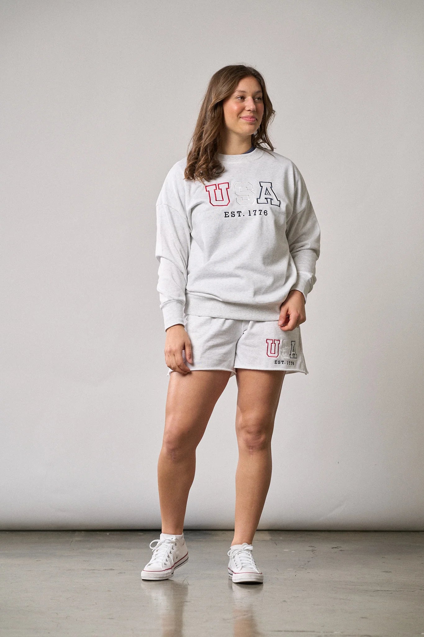 Adult USA Raw Edge Sweatshort | Heather Grey