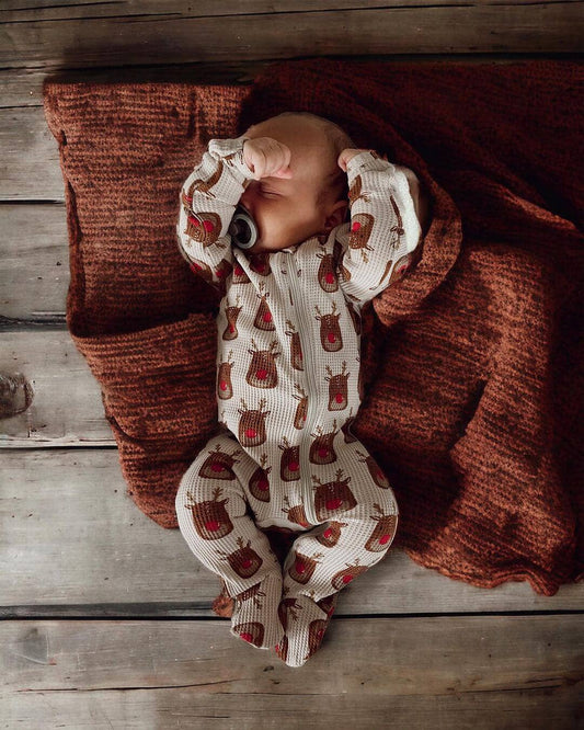 Organic Waffle Footie Sleeper | Reindeer