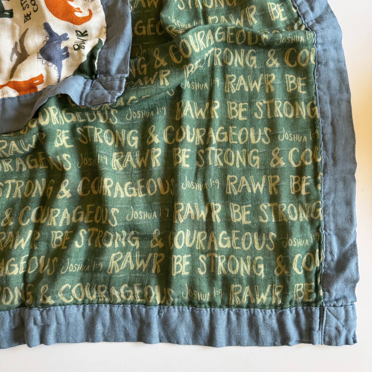Dinosaurs "Be Strong and Courageous" | Luxury Double Sided Muslin Blanket