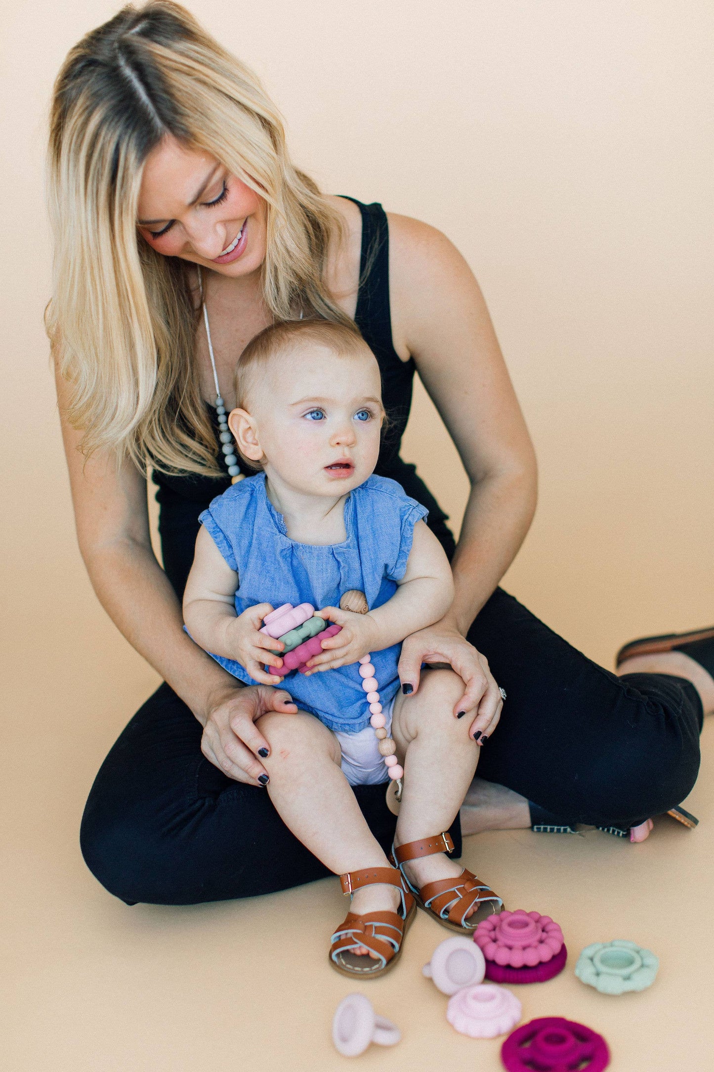 Classic Pacifier Clip | Wood + Pale Blush