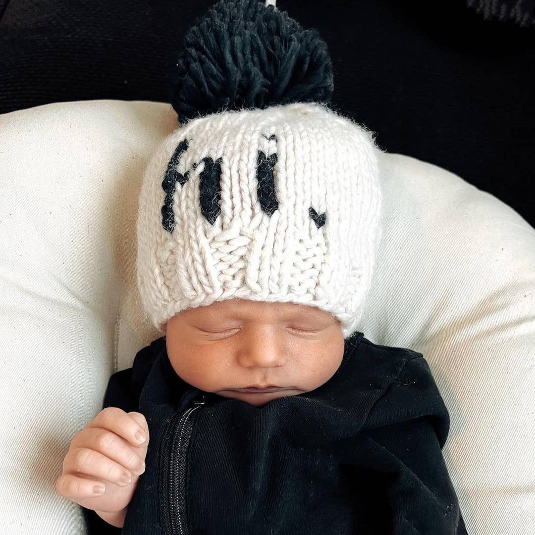 hi. Black Hand Knit Pom Beanie Hat | Newborn